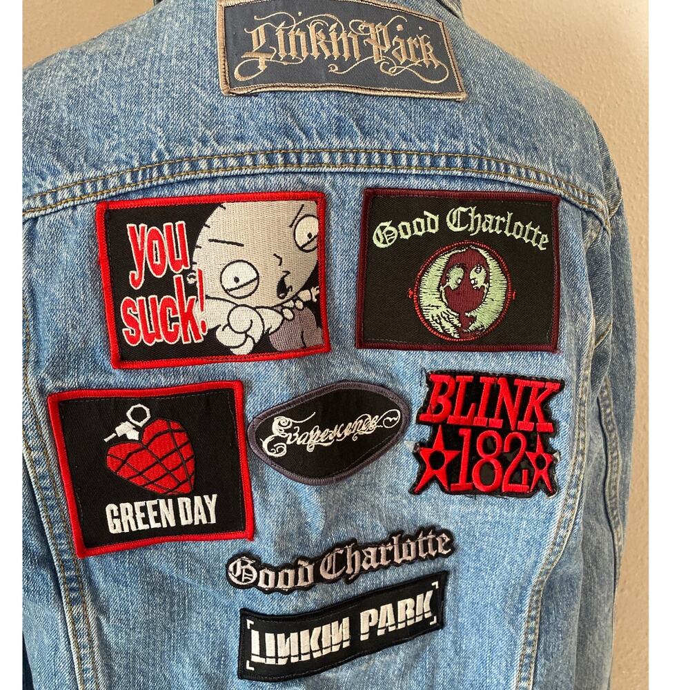 Steve & Barry's Blue Denim Jacket with Band Patches - Picture 2 of 9
